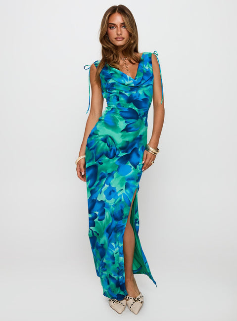 front view of model wearing Princess Polly Symphonies Cowl Maxi Dress Multi Cowl Neck 