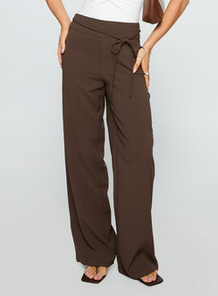 back view of model wearing Princess Polly Rush Hours Pants Chocolate High Rise Pants Pants 