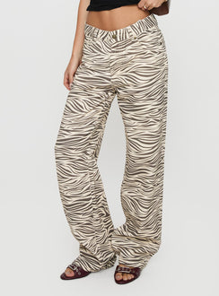 back view of model wearing Princess Polly Top Model Low Rise Straight Leg Jeans Zebra Mid Rise Jeans Jeans 
