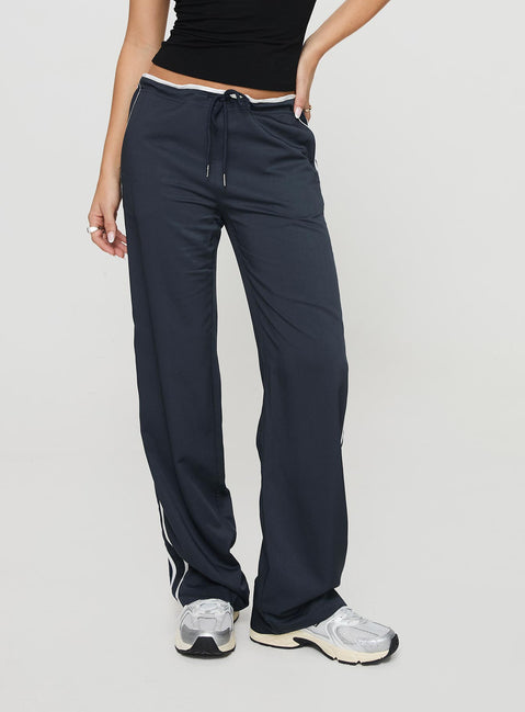 back view of model wearing Princess Polly Maranie Pants Navy/ White High Rise Pants Pants 