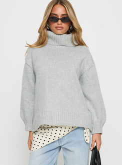 front view of model wearing Princess Polly Let Love In Knit Sweater Grey Longline Jumpers Jumpers 