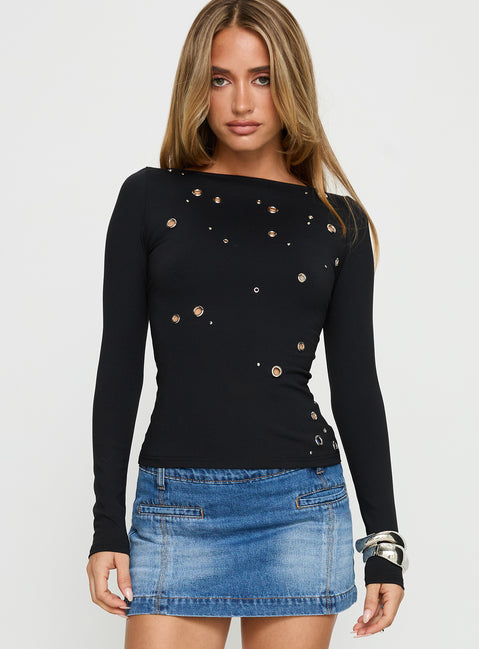 Ryka Long Sleeve Eyelet Top Black