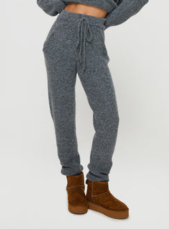 back view of model wearing Princess Polly Abrams Rib Knit Pants Charcoal Marle High Rise Pants Pants 