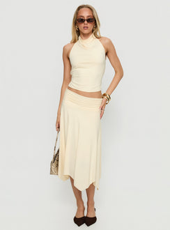  front view of model wearing Princess Polly Scenic Route Asymmetrical Midi Skirt Yellow Midi Skirts Skirts 