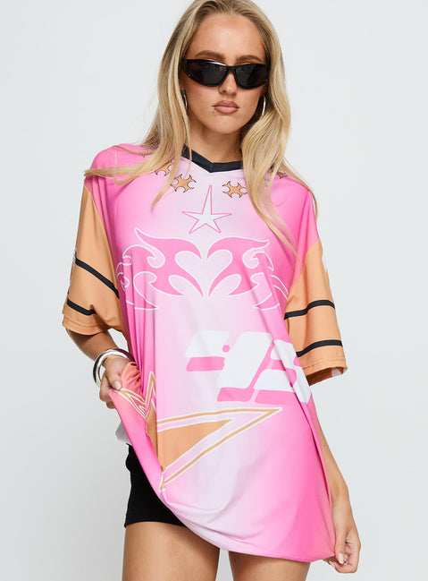Moto Angel Graphic Top Pink / Orange
