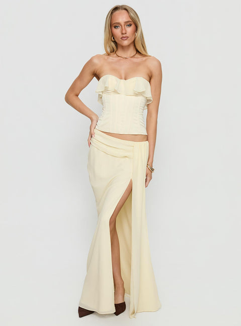   front view of model wearing Princess Polly Holliann Draped Maxi Skirt Butter Maxi Skirts Skirts 