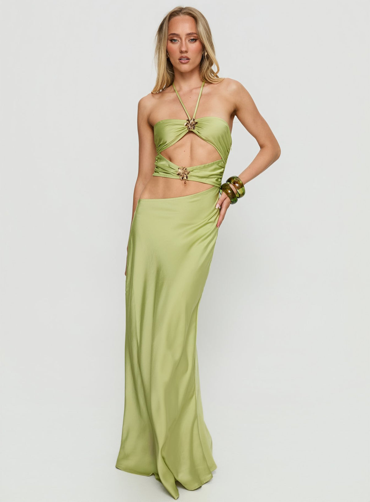 Morissa Halter Cut Out Maxi Dress Green
