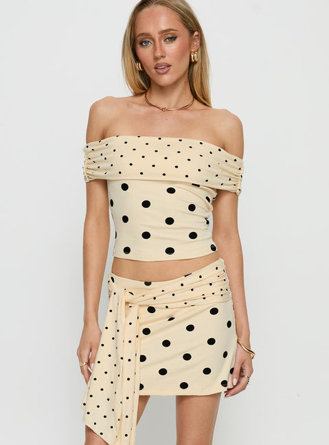   front view of model wearing Princess Polly Porzia Wrap Detail Mini Skirt Cream / Polka Dot Mini Skirts Skirts 