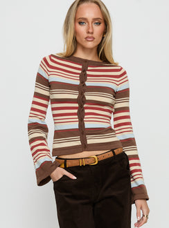front view of model wearing Princess Polly Milda Knit Cardigan Multi Stripe Jumpers 