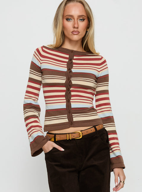 front view of model wearing Princess Polly Milda Knit Cardigan Multi Stripe Jumpers 