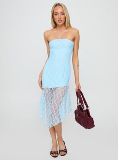 Nonchalant Strapless Lace Midi Dress Blue