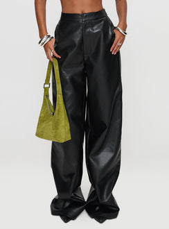 back view of model wearing Princess Polly Tempted Faux Leather Pant Black High Rise Pants Pants 