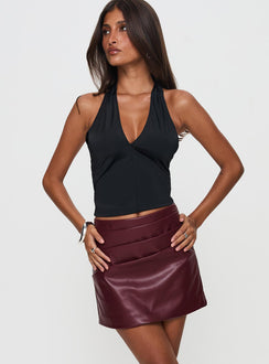   front view of model wearing Princess Polly Kalilah Faux Leather Mini Skirt Red Mini Skirts Skirts 