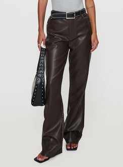 front view of model wearing Princess Polly Nolene Low Rise Pants Chocolate High Rise Pants Pants 