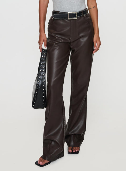 front view of model wearing Princess Polly Nolene Low Rise Pants Chocolate High Rise Pants Pants 