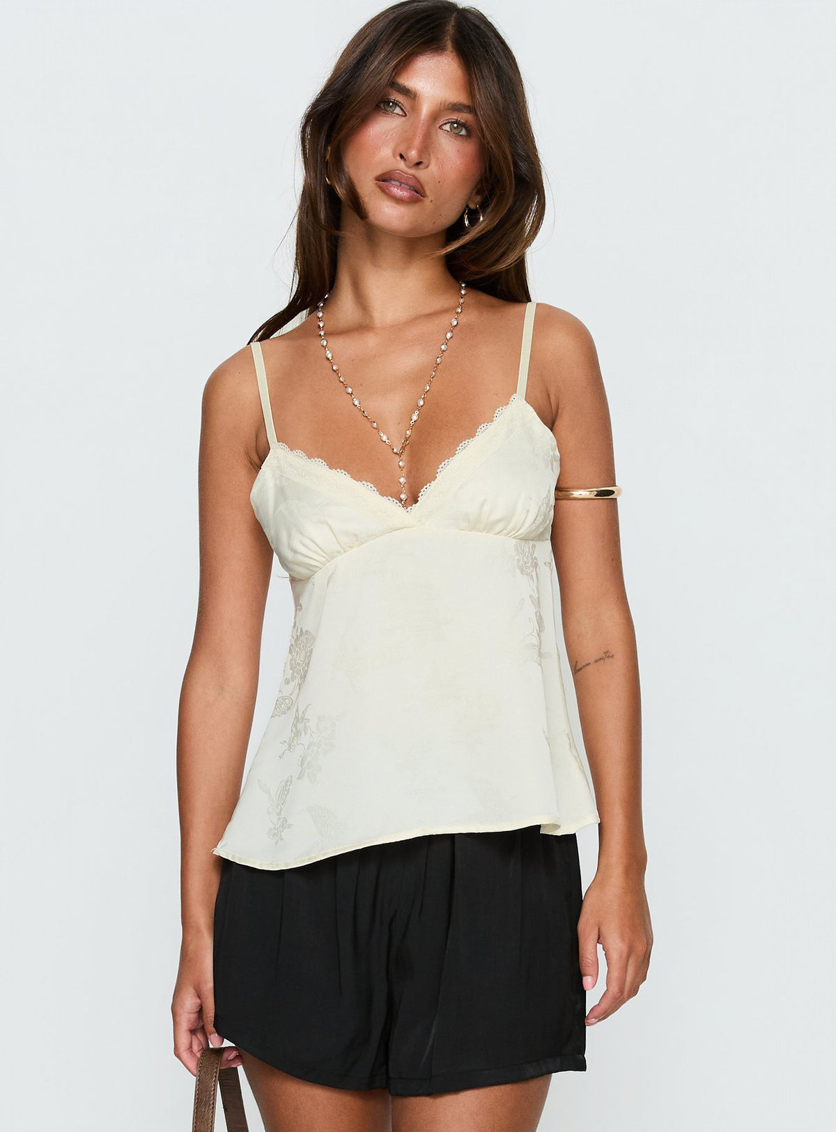 Had Me At Hello Lace Trim Floral Detail Top Cream