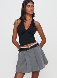   front view of model wearing Princess Polly Simulations Pleated Mini Skirt Grey Mini Skirts Skirts 