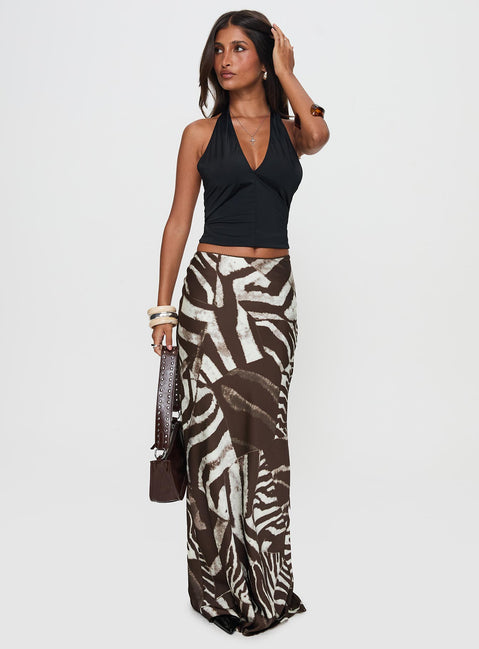   side view of model wearing Princess Polly Rowana Maxi Skirt Multi Maxi Skirts Skirts 