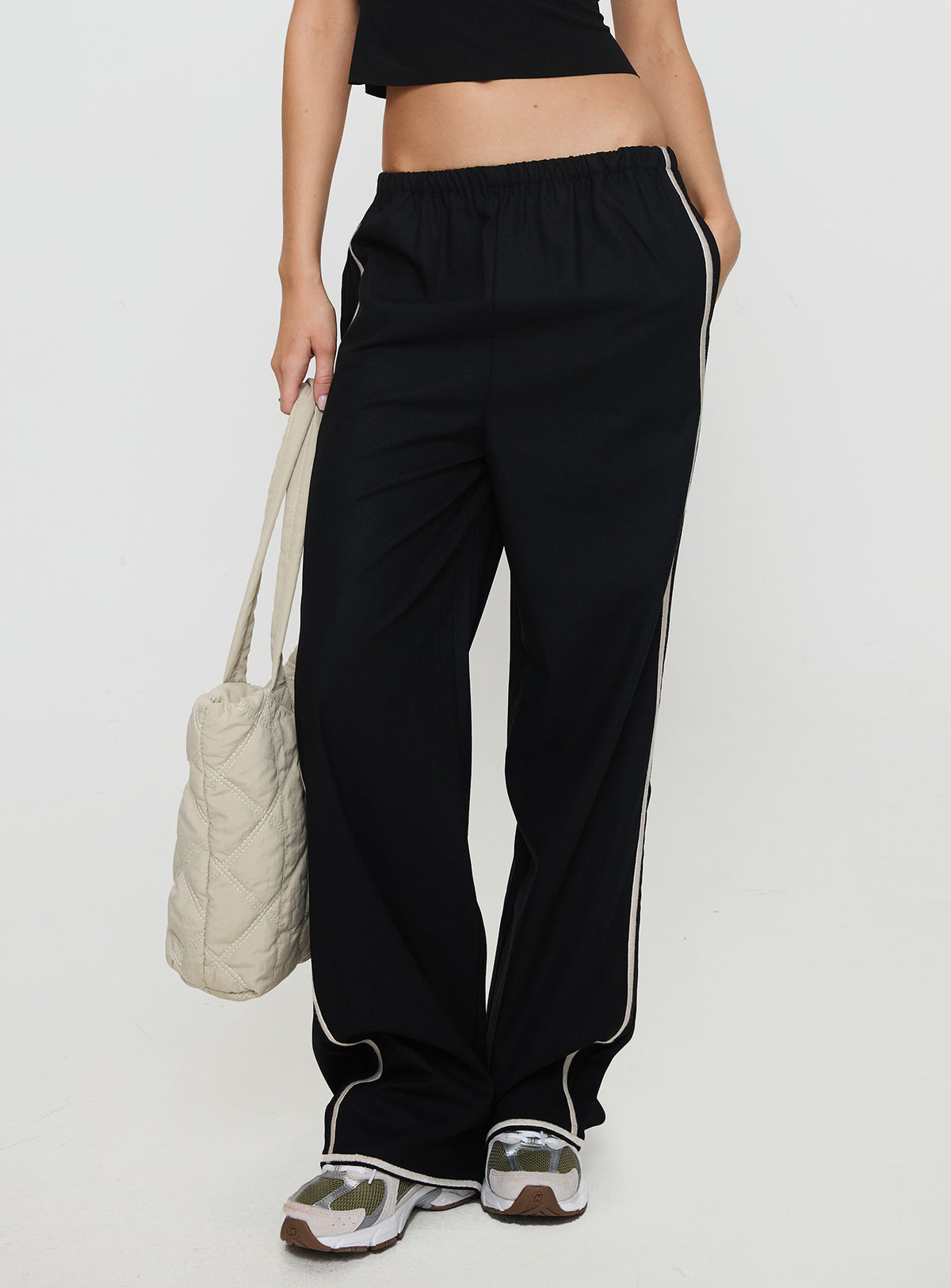 back view of model wearing Princess Polly Doors Open Pant Black Low Rise Pants Pants 