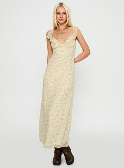 front view of model wearing Princess Polly Jayne Frill Maxi Dress Multi Plunger 
