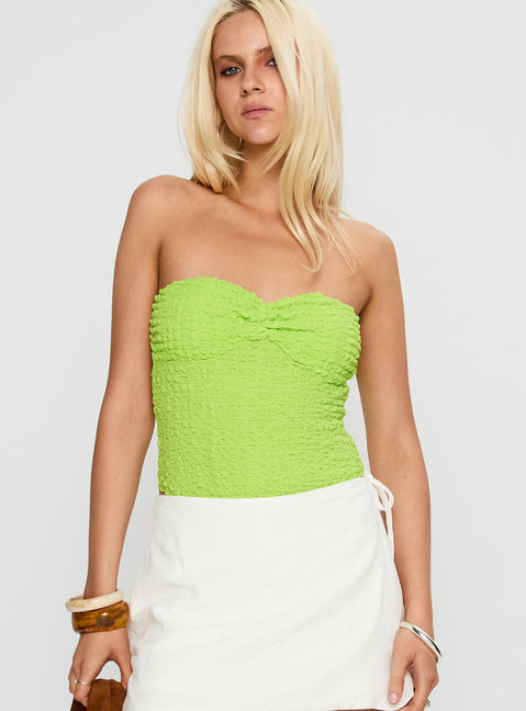 front view of model wearing Princess Polly Private Party Strapless Bodysuit Green Sleeveless Bodysuit 