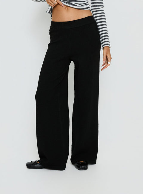 back view of model wearing Princess Polly Bekki Wide Leg Knit Pant Black High Rise Pants Pants 