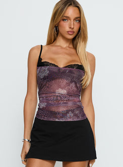 Worldly Mesh Bra Layered Corset Top Purple