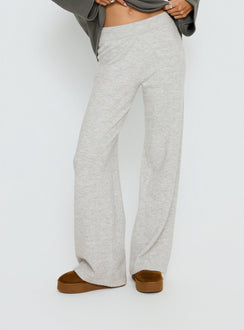 side view of model wearing Princess Polly Bekki Wide Leg Knit Pant Grey Marle High Rise Pants Pants 