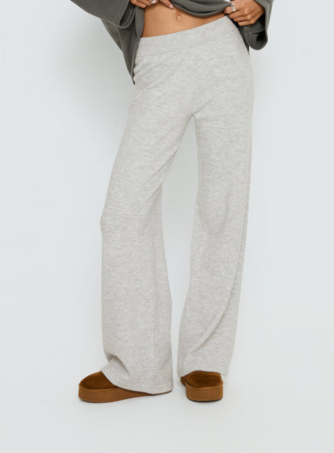 side view of model wearing Princess Polly Bekki Wide Leg Knit Pant Grey Marle High Rise Pants Pants 
