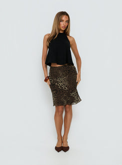   front view of model wearing Princess Polly Anatola Midi Skirt Leopard Skirts 