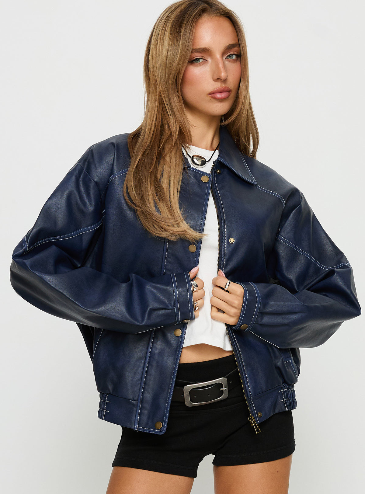 Jaxton Faux Leather Jacket Navy