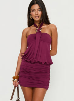 Nicolea Halter Hardware Mini Dress Plum