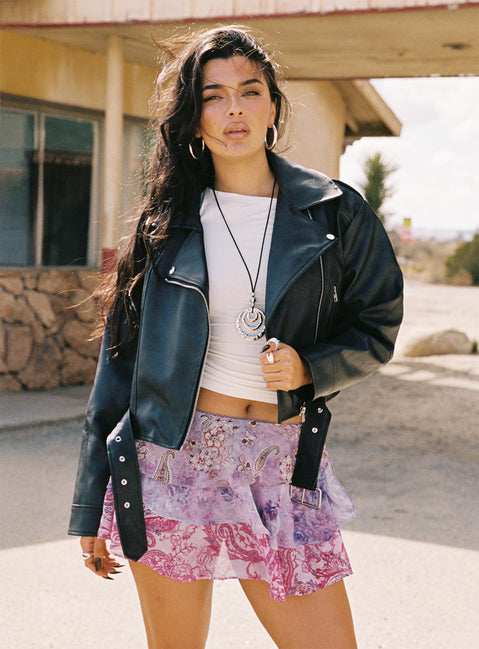   front view of model wearing Princess Polly Mystica Layered Mini Skirt Pink Multi Mini Skirts Skirts 