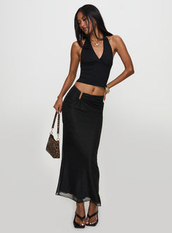   front view of model wearing Princess Polly Satine Maxi Skirt Black Maxi Skirts Skirts 