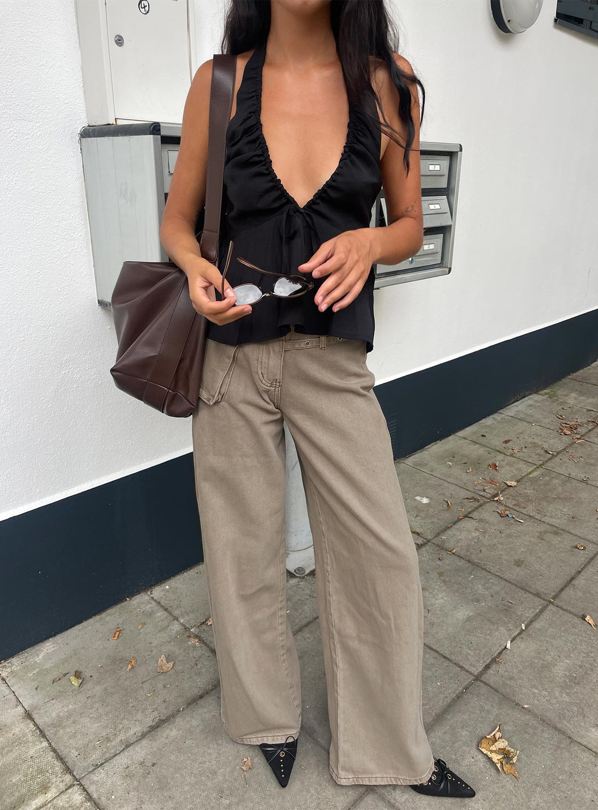 Paltrow Mid Rise Wide Leg Cargo Jeans Washed Brown