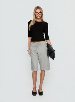 front view of model wearing Princess Polly Kether Longline Basketball Studs Short Grey Marle Mid Rise Pants Pants 