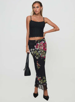   front view of model wearing Princess Polly Paganio Maxi Skirt Black Floral Maxi Skirts Skirts 