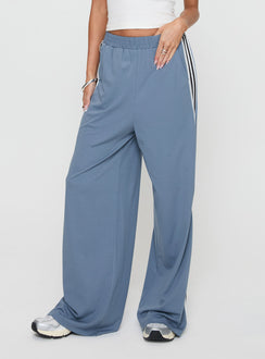 back view of model wearing Princess Polly Dime Track Pants Blue High Rise Pants Pants 