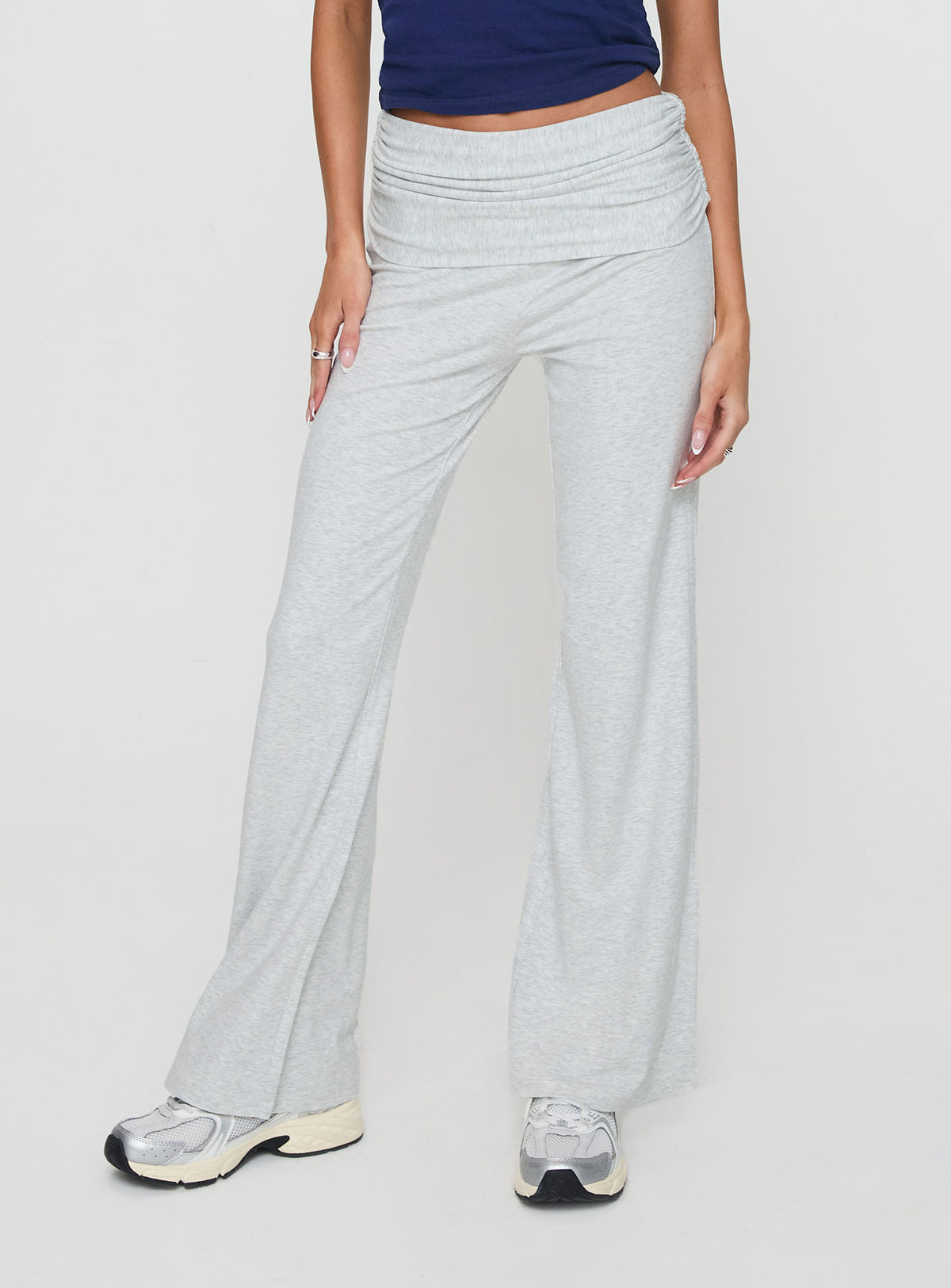 back view of model wearing Princess Polly Aire Ruched Pants Grey High Rise Pants Pants 