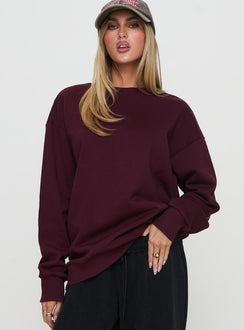 product Princess Polly All Day Crewneck Sweatshirt Wine Longline Jumpers Jumpers 