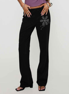 back view of model wearing Princess Polly Quotation Diamante Flare Pants Black Low Rise Pants Pants 