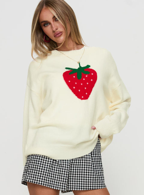 side view of model wearing Princess Polly Living Is Easy Knit Sweater White Longline Jumpers Jumpers 