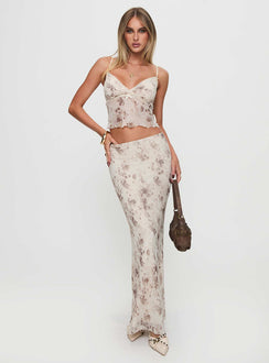   front view of model wearing Princess Polly Shepherd Maxi Skirt Floral Multi Maxi Skirts Skirts 