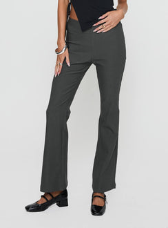 front view of model wearing Princess Polly Everyday Flared Pants Slate Grey High Rise Pants Pants 