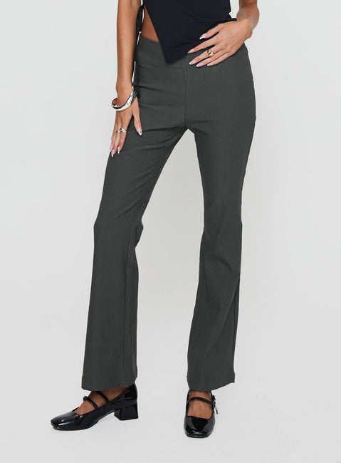 front view of model wearing Princess Polly Everyday Flared Pants Slate Grey High Rise Pants Pants 