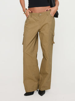 front view of model wearing Princess Polly Major General Cargo Pant Taupe Low Rise Pants Pants 