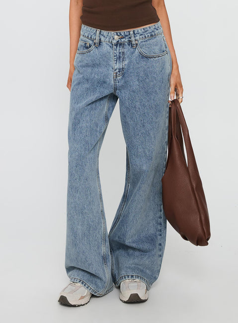 back view of model wearing Princess Polly Shima Low Rise Straight Leg Jeans Light Wash Low Rise Jeans Jeans 