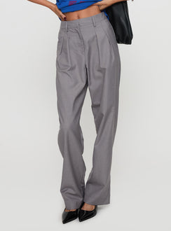 side view of model wearing Princess Polly Expertise Low Rise Pleat Pant Grey High Rise Pants Pants 