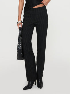 side view of model wearing Princess Polly Reide Pants Black Pinstripe High Rise Pants Pants 