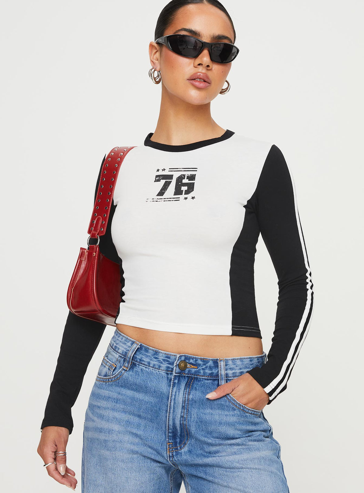 product Princess Polly Sleeveless High Neck  Letina Long Sleeve Top Black / White